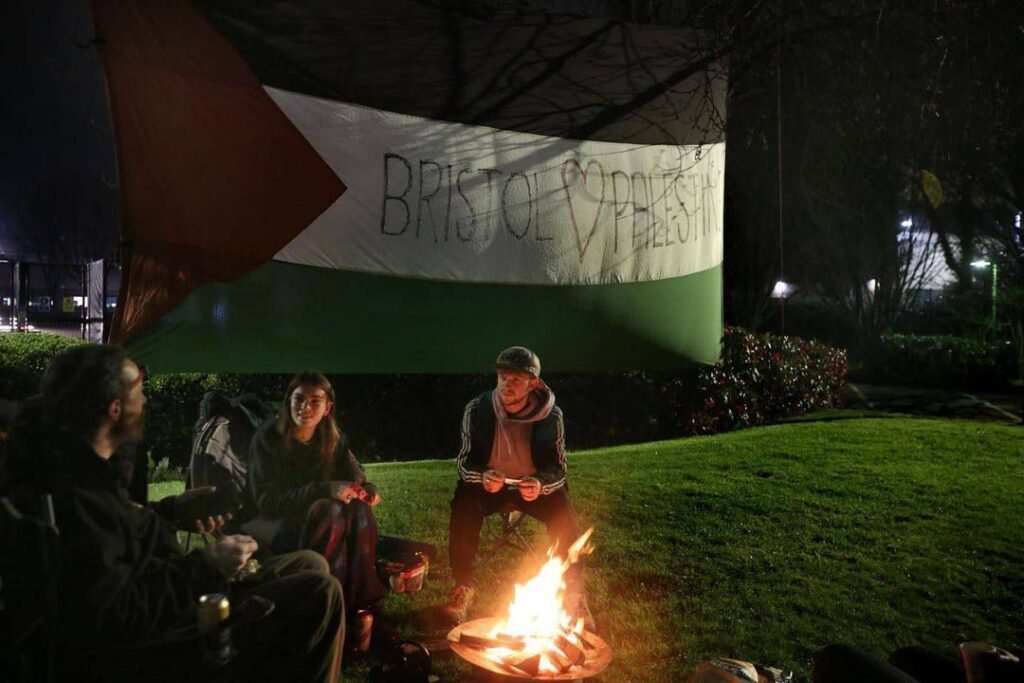 img_20240330_195258_8818374789316544602263-1024x683 As night falls, the Palestine flag flys high in front of Elbit's Bristol HQ.We will be here day and night occupying the front of the Israeli weapons maker, building the resistance until Elbit is gone for good!Join us at Elbit, Aztec West 600, Patchway, Bristol This space is ours.