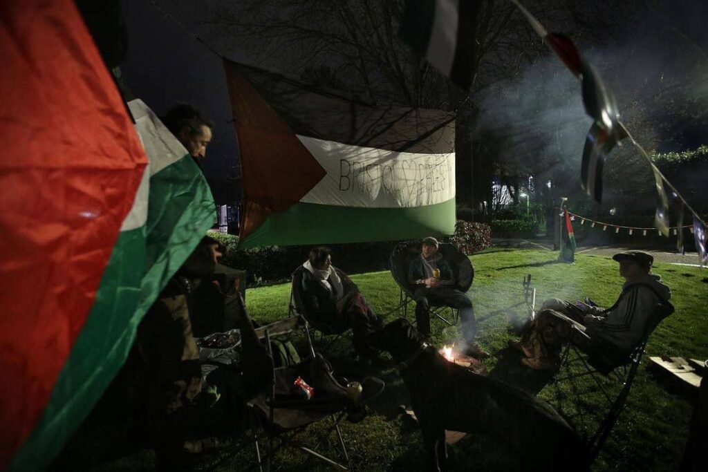 img_20240330_195259_4478632979733607231991-1024x683 As night falls, the Palestine flag flys high in front of Elbit's Bristol HQ.We will be here day and night occupying the front of the Israeli weapons maker, building the resistance until Elbit is gone for good!Join us at Elbit, Aztec West 600, Patchway, Bristol This space is ours.